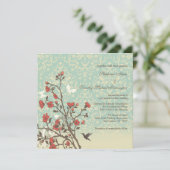 Fleurs vintages, oiseau + invitation de mariage (Debout devant)