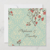 Fleurs vintages, oiseau + invitation de mariage (Dos)