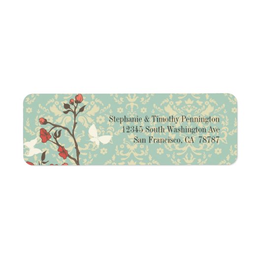 Fleurs vintages, papillon + étiquette de adresse d (Devant)