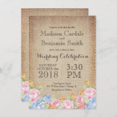 Fleurs vintages Rustique Burlap Invitations de mar (Devant / Derrière)