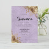 Fleurs violet et or Quinceanera Invitation de la p (Debout devant)