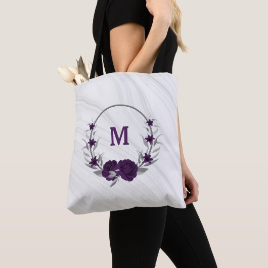 fleurs violettes argent feuille marbre sac fourre- (De près)
