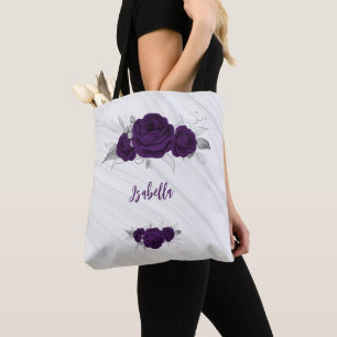 fleurs violettes argent feuille marbre sac fourre-