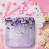 Fleurs Violettes avec Perles qui Pendent Assiette  (Fête)