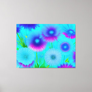 Fleurs violettes bleu néon toile enveloppée