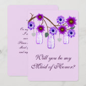 Fleurs Violettes Bocaux Mason Carte de Demoiselle  (Devant / Derrière)
