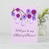 Fleurs Violettes Bocaux Mason Carte de Demoiselle  (Debout devant)