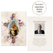 Fleurs violettes Carte de prière funéraire Vierge 