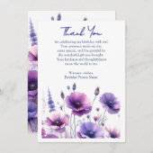 Fleurs violettes Carte de remerciements fête d'ann (Devant / Derrière)