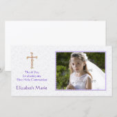 Fleurs violettes, Croix, Carte photo religieux (Devant / Derrière)