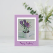 Fleurs violettes dans une tasse peinture carte d'a (Debout devant)