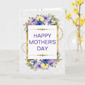 Fleurs violettes de printemps et carte de fête des (Fleur jaune)