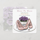 Fleurs Violettes Élégantes Invitation de Mariage L (Devant / Derrière)