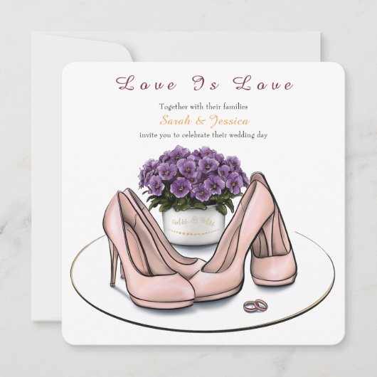 Fleurs Violettes Élégantes Invitation de Mariage L (Devant)