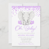 Fleurs violettes Eléphant Fille Invitations Baby s (Devant)