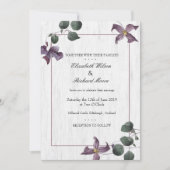 Fleurs violettes en bois blanc Invitation Mariage (Devant)
