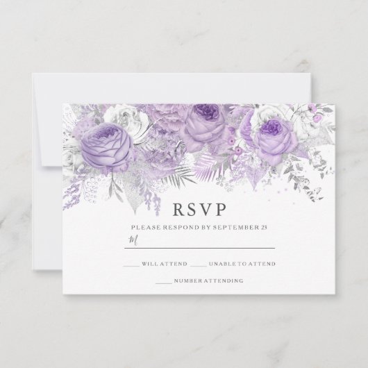 Fleurs violettes et argentées Mariage élégant RSVP (Devant)