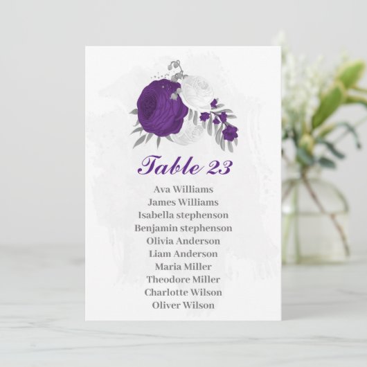 fleurs violettes et blanches carte de siège argent (Debout devant)