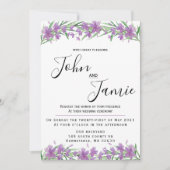 Fleurs violettes et faire-part de mariage verdoyan (Devant)