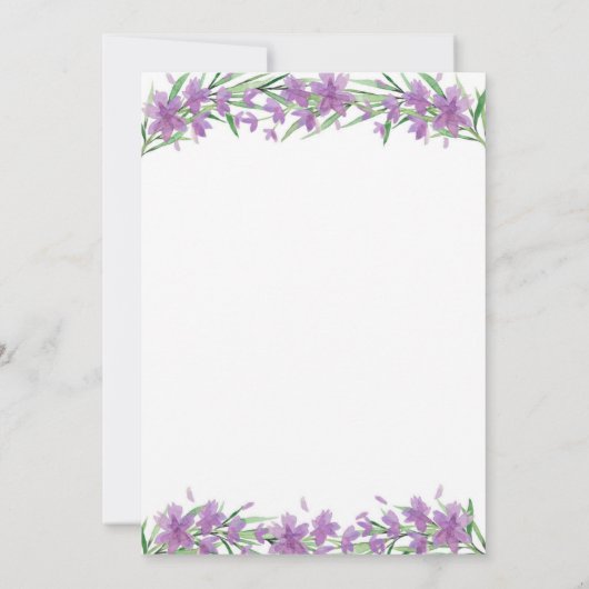 Fleurs violettes et faire-part de mariage verdoyan (Dos)
