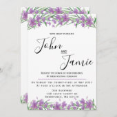 Fleurs violettes et faire-part de mariage verdoyan (Devant / Derrière)