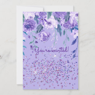 Fleurs violettes et Parties scintillant Invitation