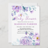 Fleurs violettes et roses Invitation bébé (Devant)