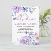 Fleurs violettes et roses Invitation bébé (Debout devant)