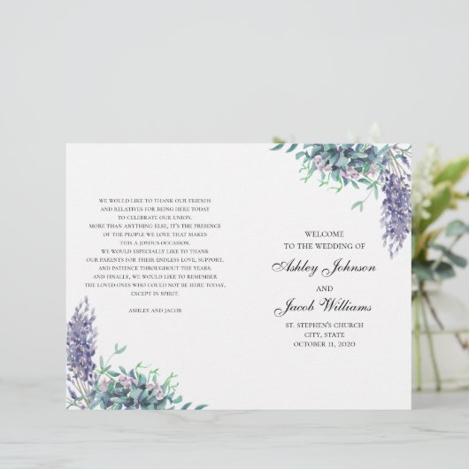 Fleurs violettes et sarcelles. Programme de mariag (Debout devant)