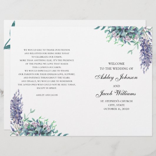 Fleurs violettes et turquoises. Programme de maria (Devant / Derrière)