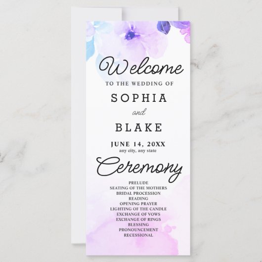 Fleurs violettes et verdure Programme de mariage b (Devant)
