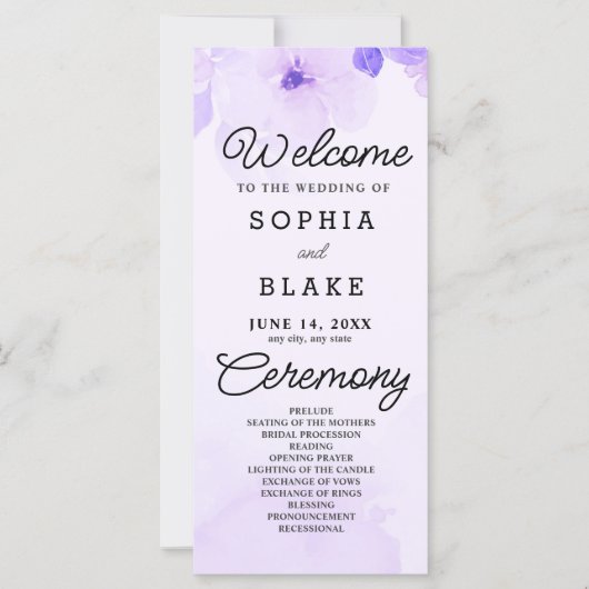 Fleurs violettes et verdure Programme de mariage v (Devant)