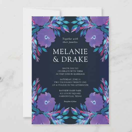 Fleurs violettes Faire-part de mariage peinte à la (Devant)