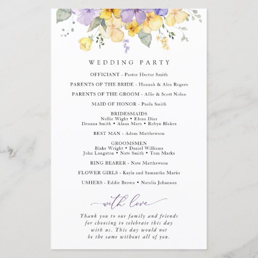 Fleurs violettes, Fleurs jaunes, Programme de mari (Dos)