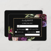 Fleurs violettes foncées Moody Moderne Noir Cartes (Devant / Derrière)