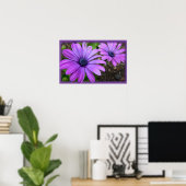 Fleurs violettes Imprimer Bleu Faisceaux Poster d' (Bureau à domicile)