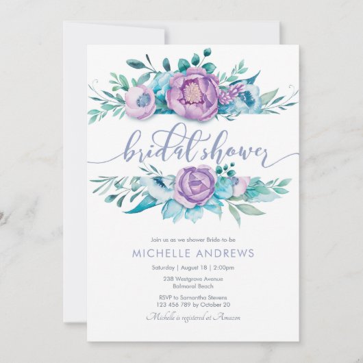 Fleurs violettes Invitation de douche nuptiale (Devant)