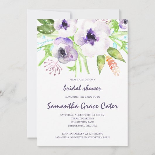 Fleurs violettes Invitation de douche nuptiale (Devant)