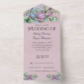 Fleurs Violettes Invitation de Mariage Tout En Un (À l'intérieur)