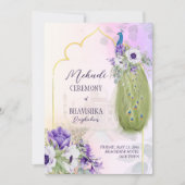 Fleurs violettes, invitation paon mehndi (Devant)