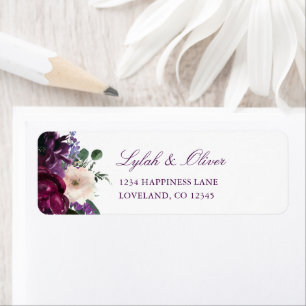 Fleurs violettes luxuriantes Étiquette d'adresse