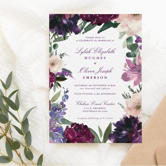 Fleurs violettes luxuriantes | Invitations de mari