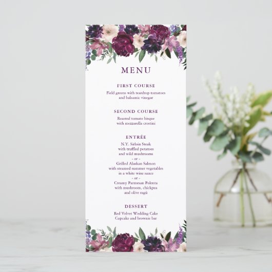 Fleurs violettes luxuriantes | Menu Mariage romant (Debout devant)