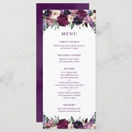 Fleurs violettes luxuriantes | Menu Mariage romant (Devant / Derrière)