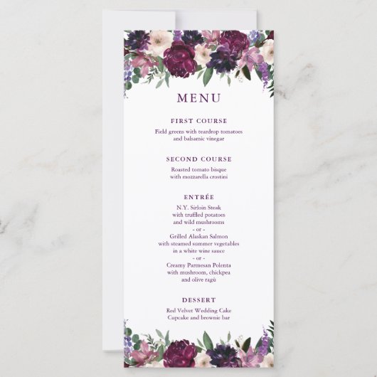 Fleurs violettes luxuriantes | Menu Mariage romant (Devant)