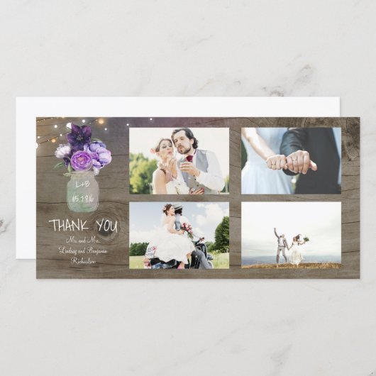 Fleurs violettes Mason Jar Merci Mariage rustique (Devant / Derrière)