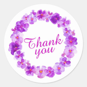 Fleurs violettes merci aquarelle autocollants d'ar