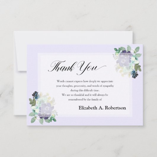 Fleurs violettes Merci funéraire (Devant)