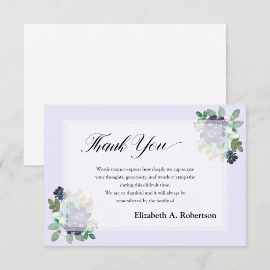 Fleurs violettes Merci funéraire (Devant / Derrière)