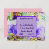 Fleurs violettes Nouvelle Adresse Carte Postale, N (Devant / Derrière)